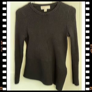 Michael Kors Asymmetrical Black Sweater with Gold Side Zipper, Size Medium